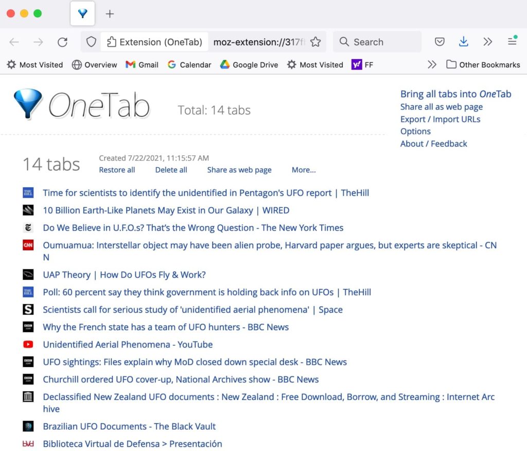 Firefox OneTab - One tab to rule them all